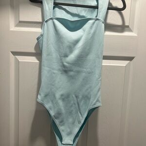 NWOT QQQ Light Blue Ribbed Bodysuit with Square Neck